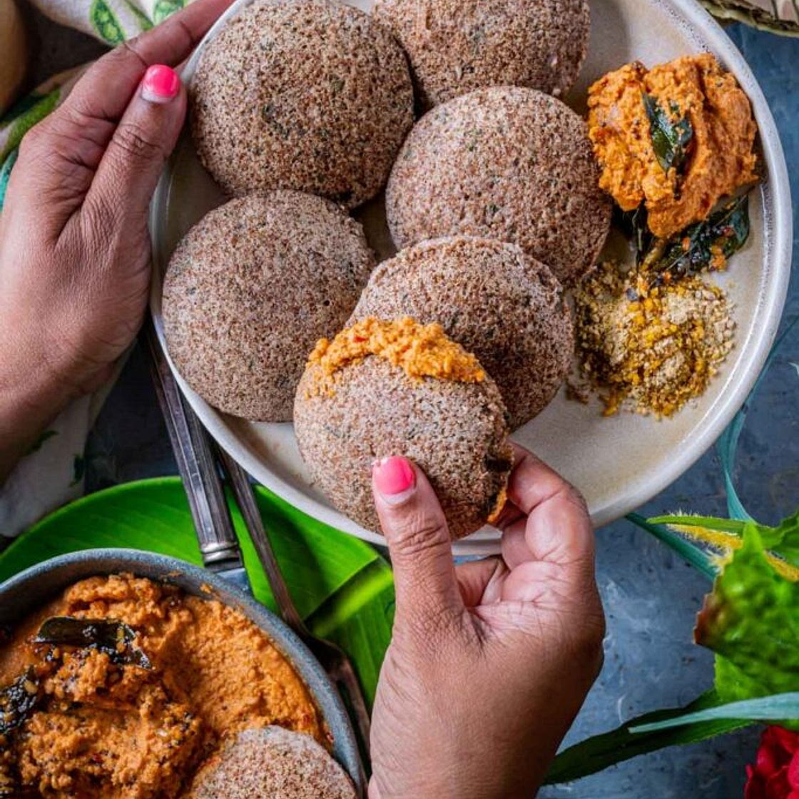 Teff & Beet leaf Idli & Chutney Recipe