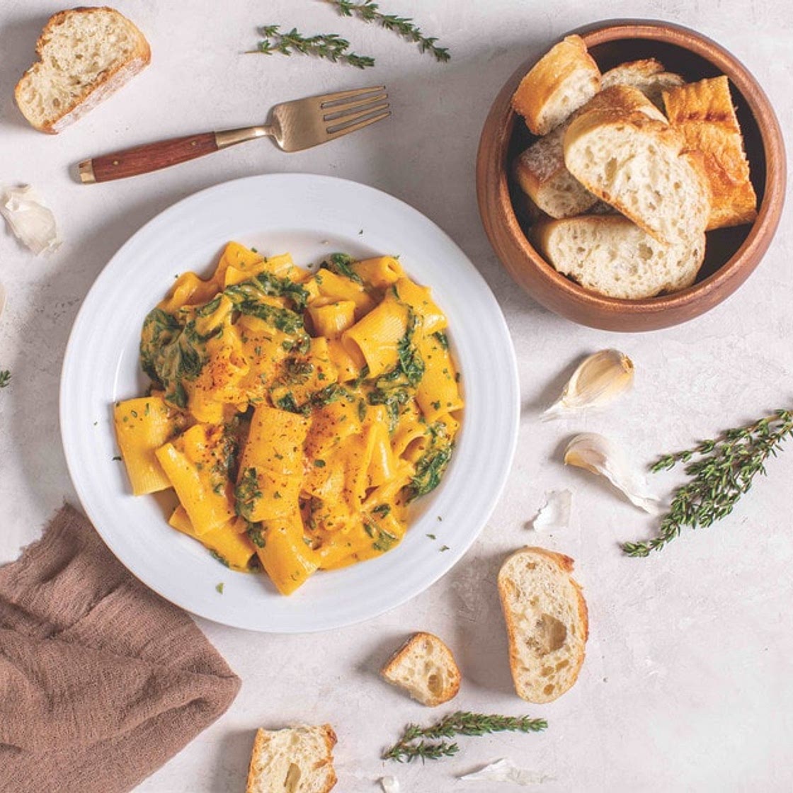 Vegan Cajun Coconut Sweet Potato Rigatoni with Kale