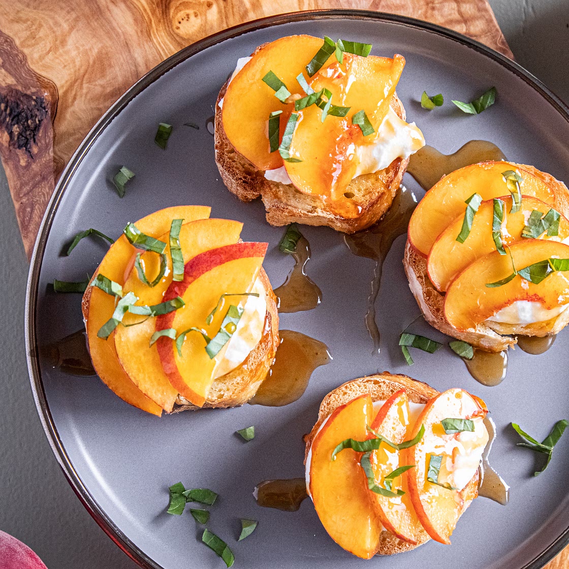 The Best 10 Minute Peach, Ricotta, and Hot Honey Toast