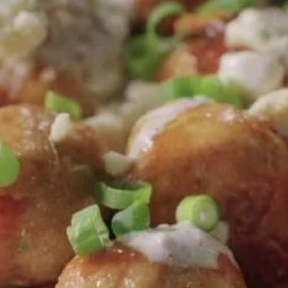 Buffalo chicken meatballs with blue cheese sauce
