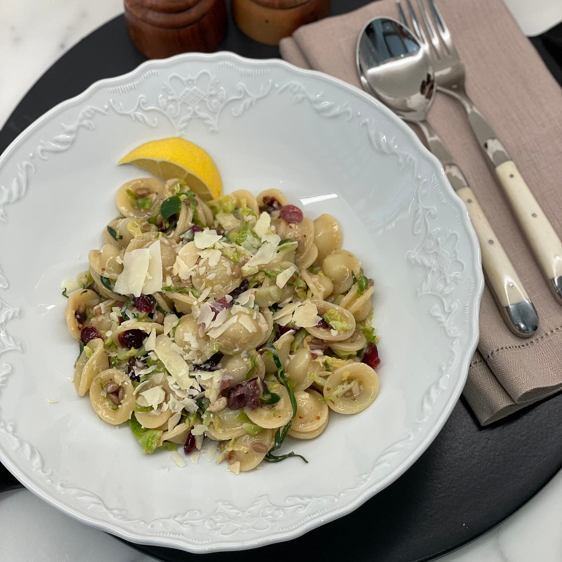 Orecchiette with Cranberries and Brussels