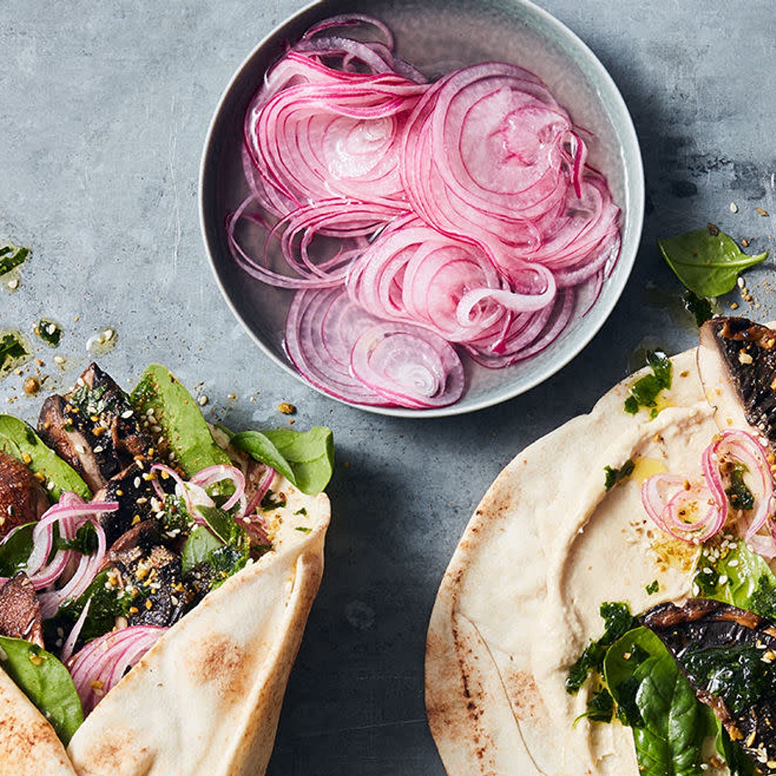 Moroccan Mushrooms & Hummus Wraps