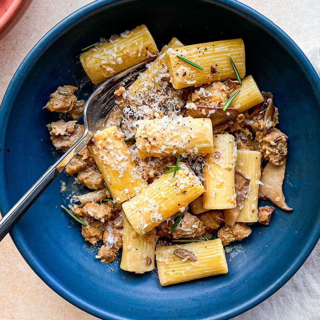 Creamy Mushroom Pasta With Vegetarian Sausage