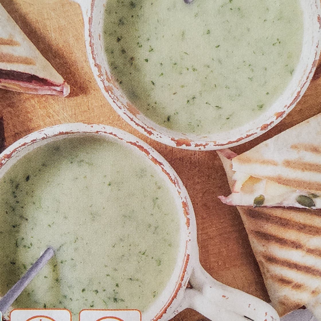Chervil soup, apple and beet wrap toast