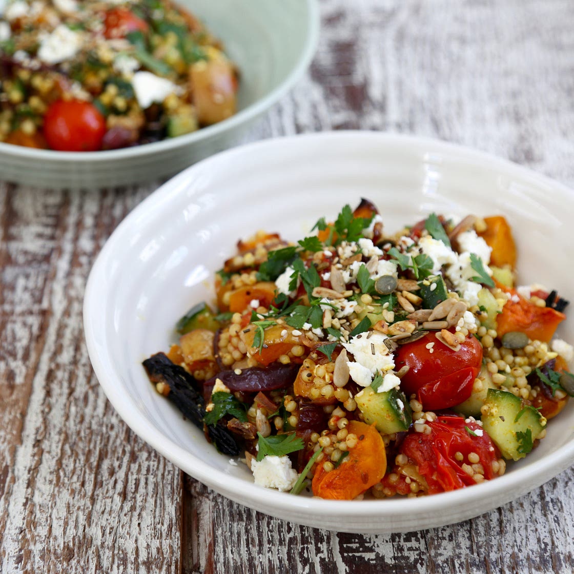 Pumpkin, date and feta Sorghum tabouleh