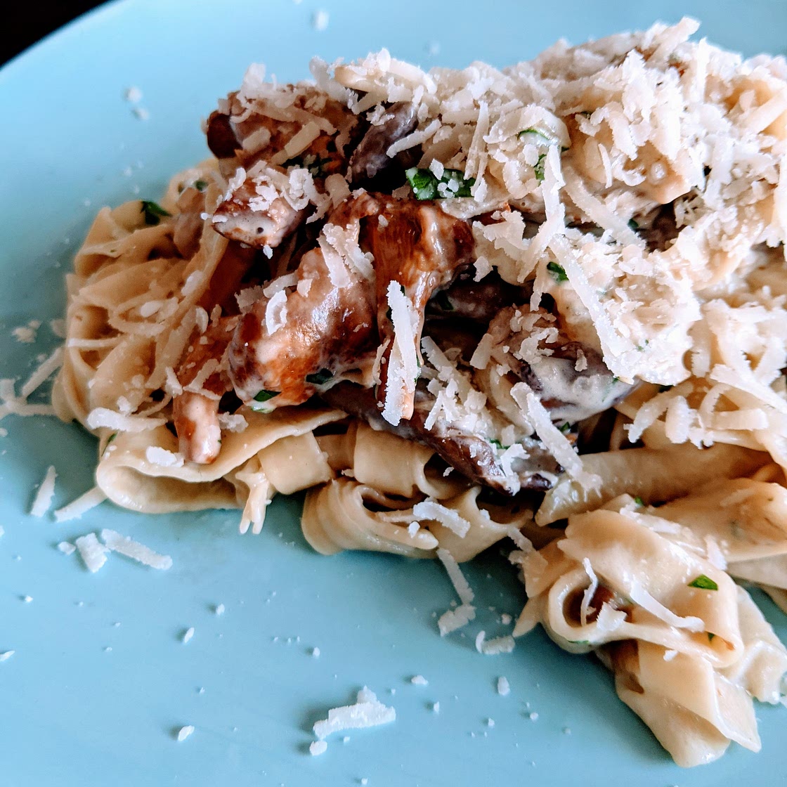 Pâtes fraîches aux girolles et pleurotes