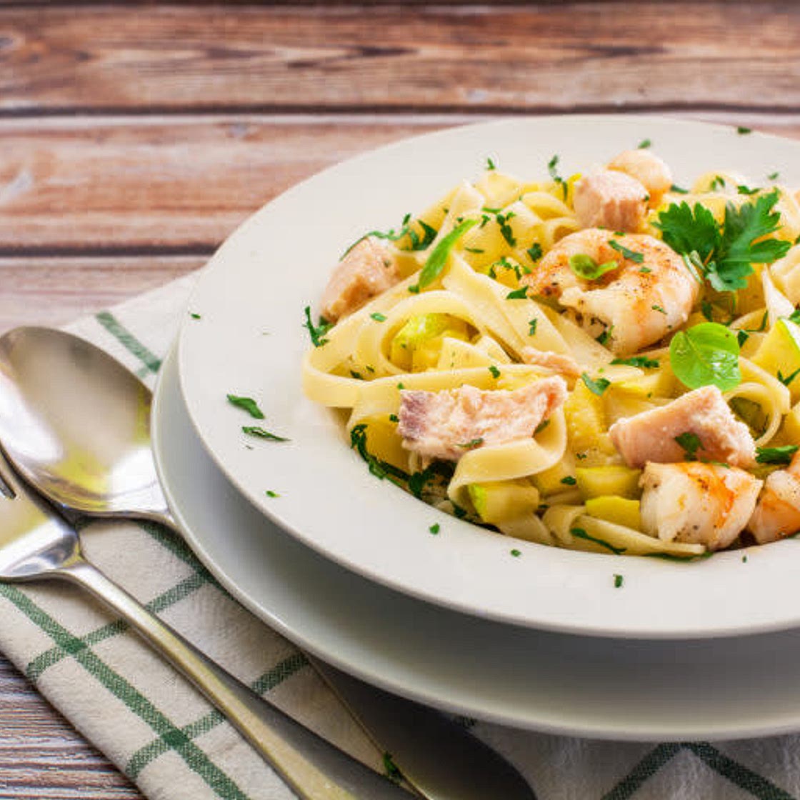 Prawn, chorizo and calamari pasta 