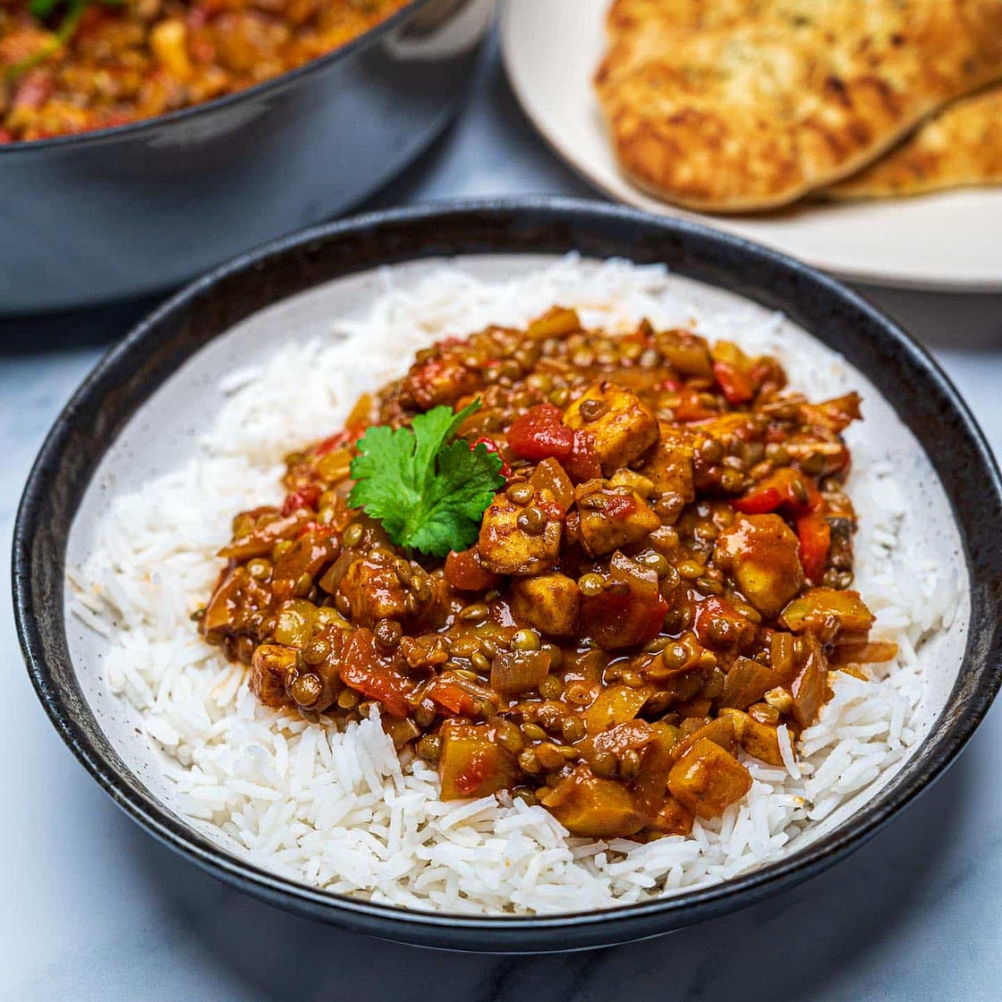 Easy Green Lentil and Halloumi Curry