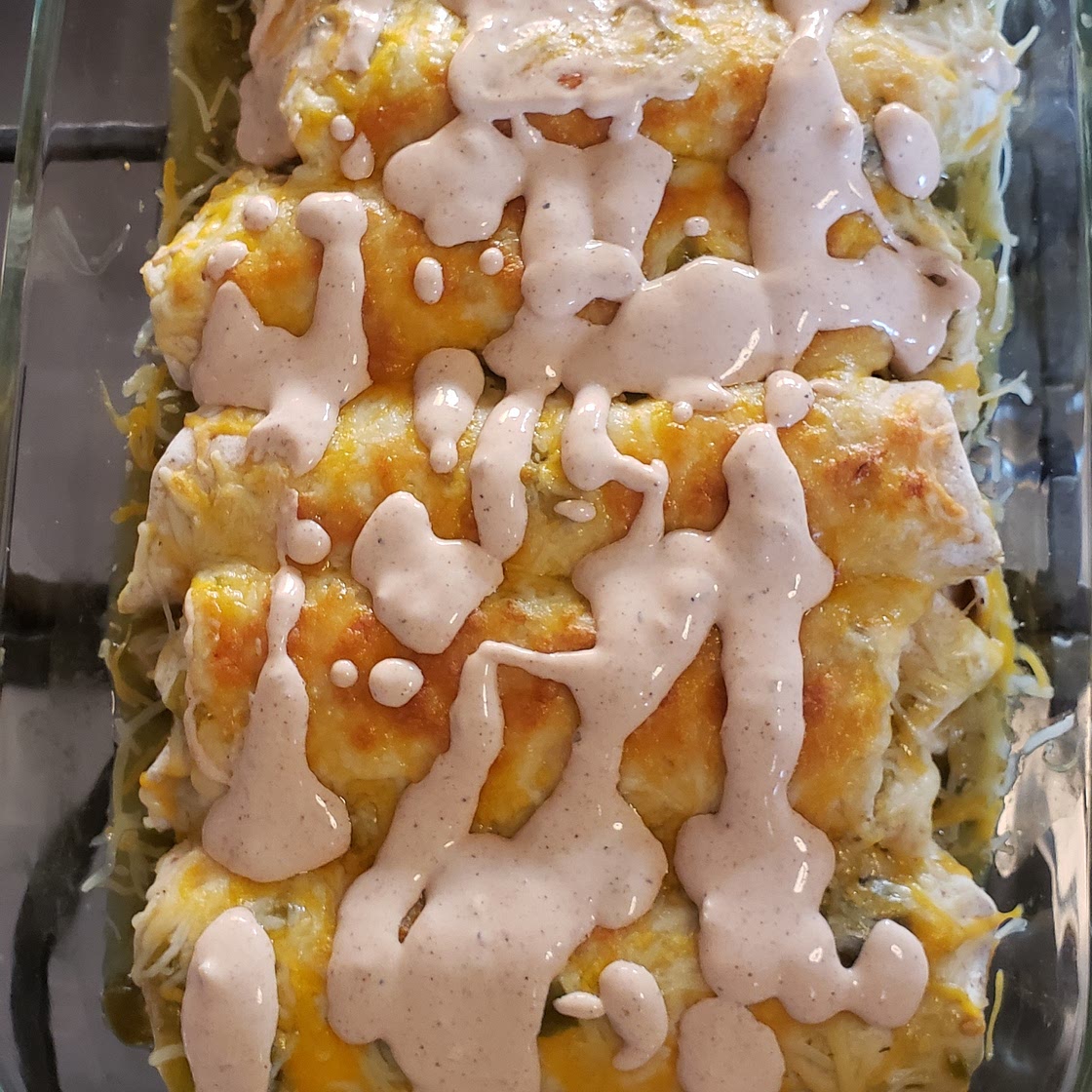 Salsa Verde Chicken Enchiladas with Mexican Cheese & Hot Sauce Crema