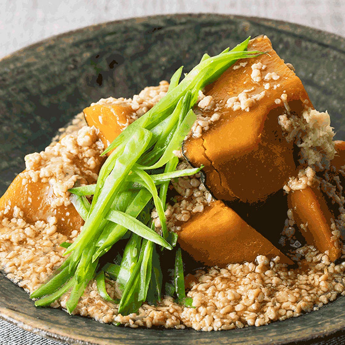 Simmered Kabocha Squash with Soboro Sauce