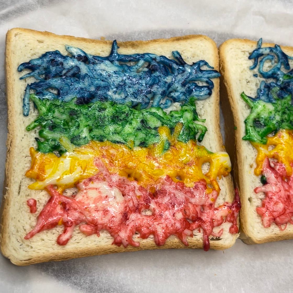 Rainbow grilled cheese sandwich