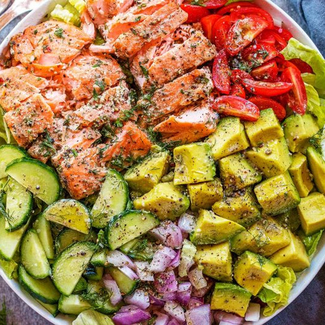 Salmon Salad with Avocado, Tomato, and Cucumber