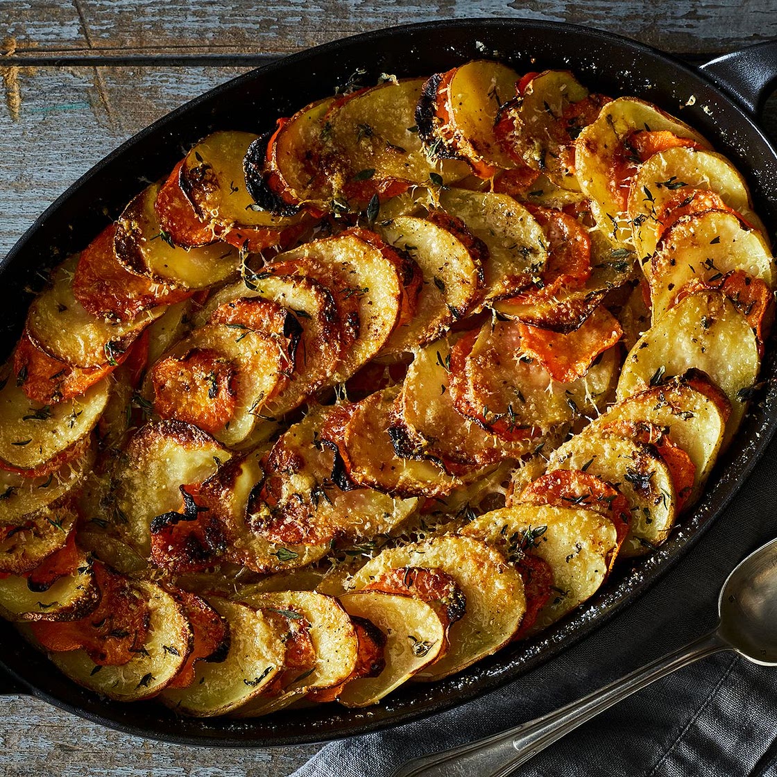 Carrot and Potato Gratin with Parmesan and Thyme
