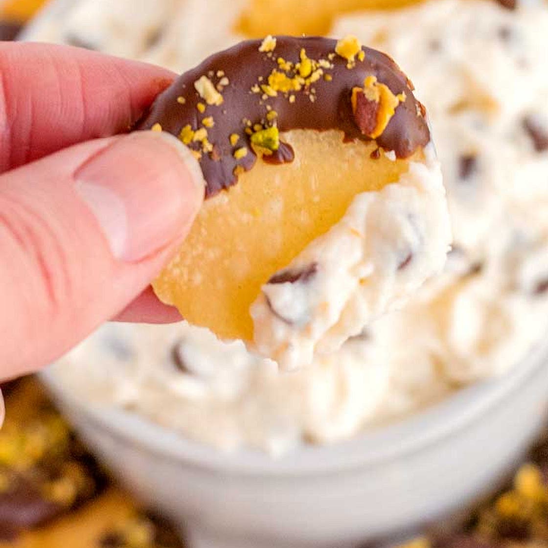 Cannoli Dip with Chocolate Covered Cannoli Chips