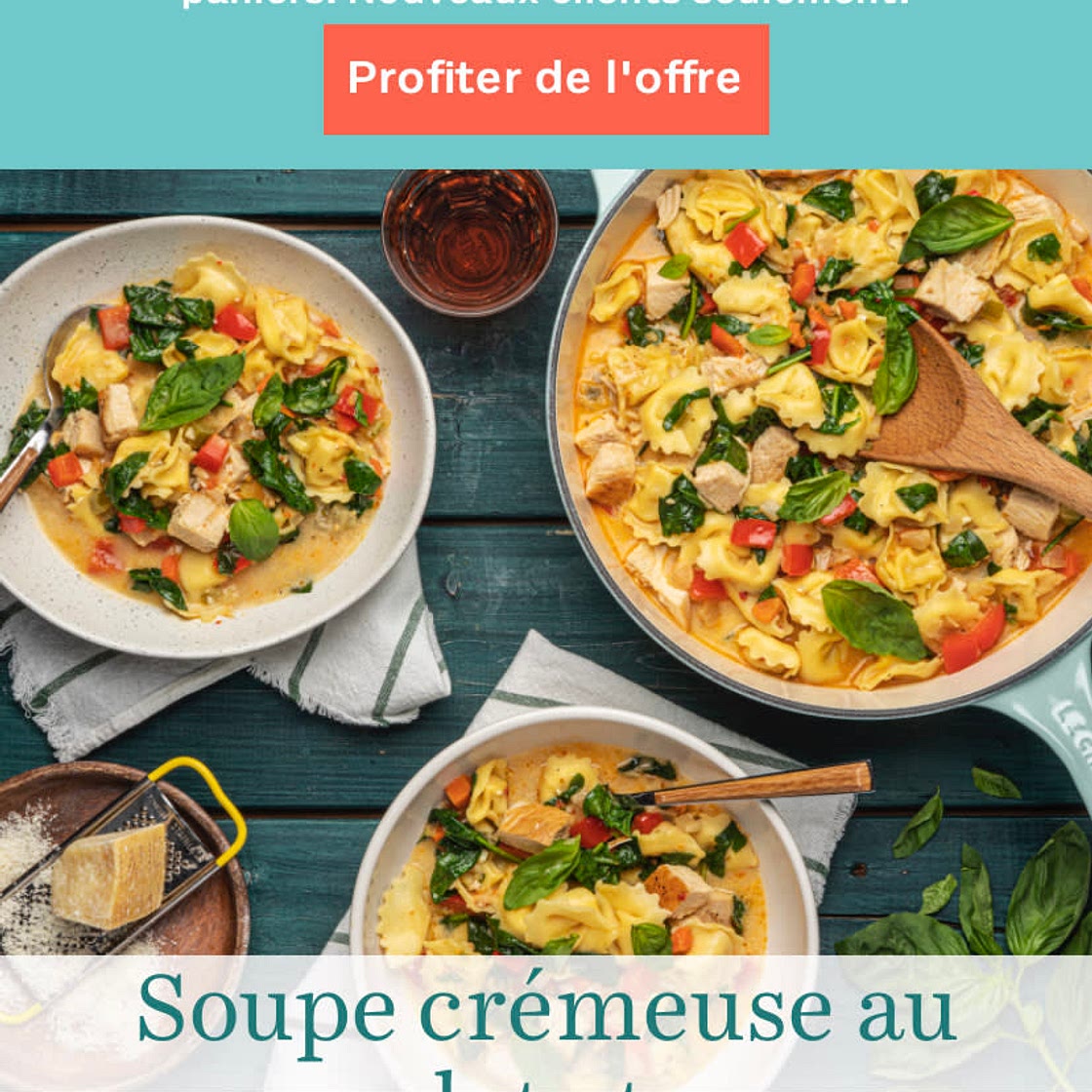 Soupe crémeuse au poulet et aux tortellinis
