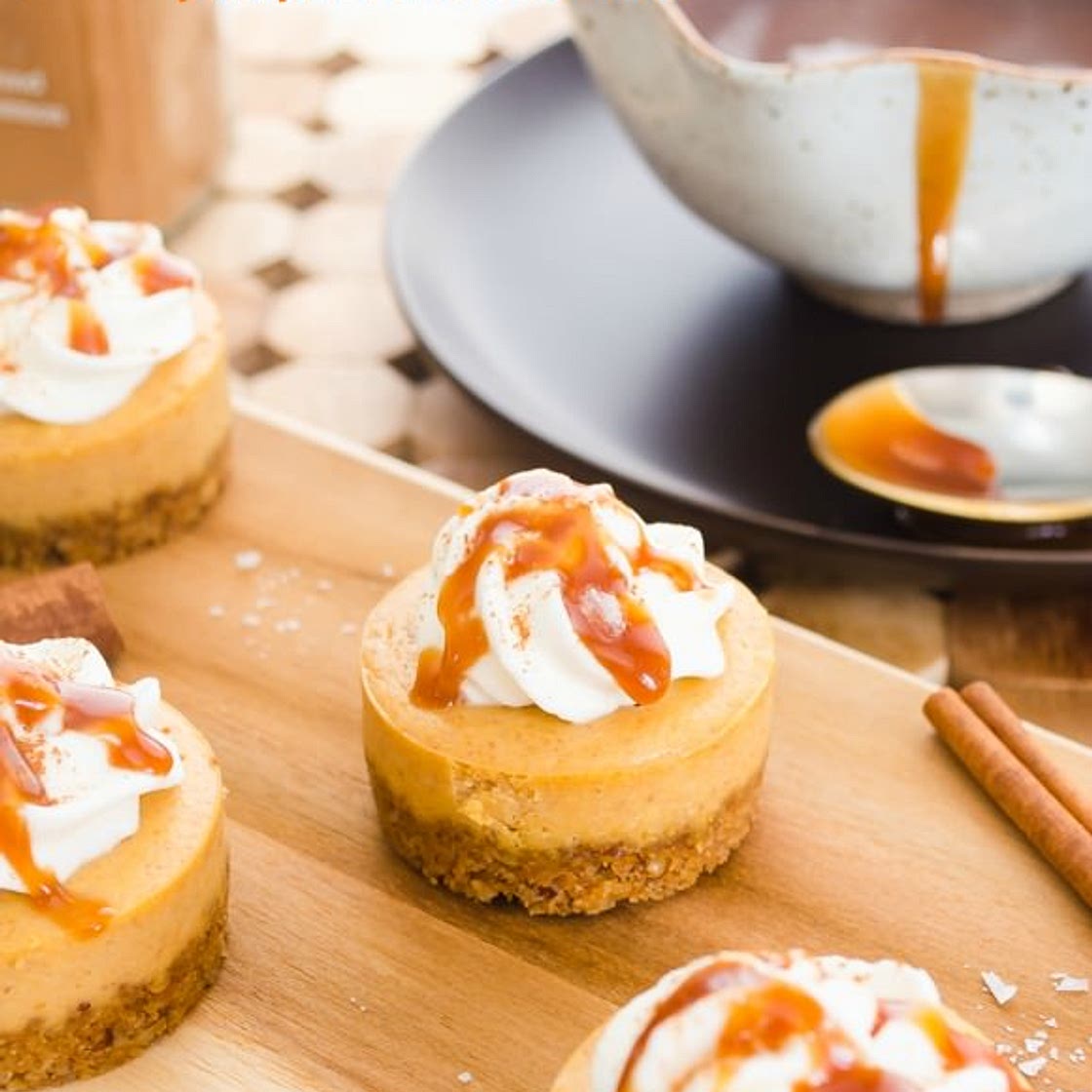 Mini Salted Caramel Pumpkin Cheesecakes