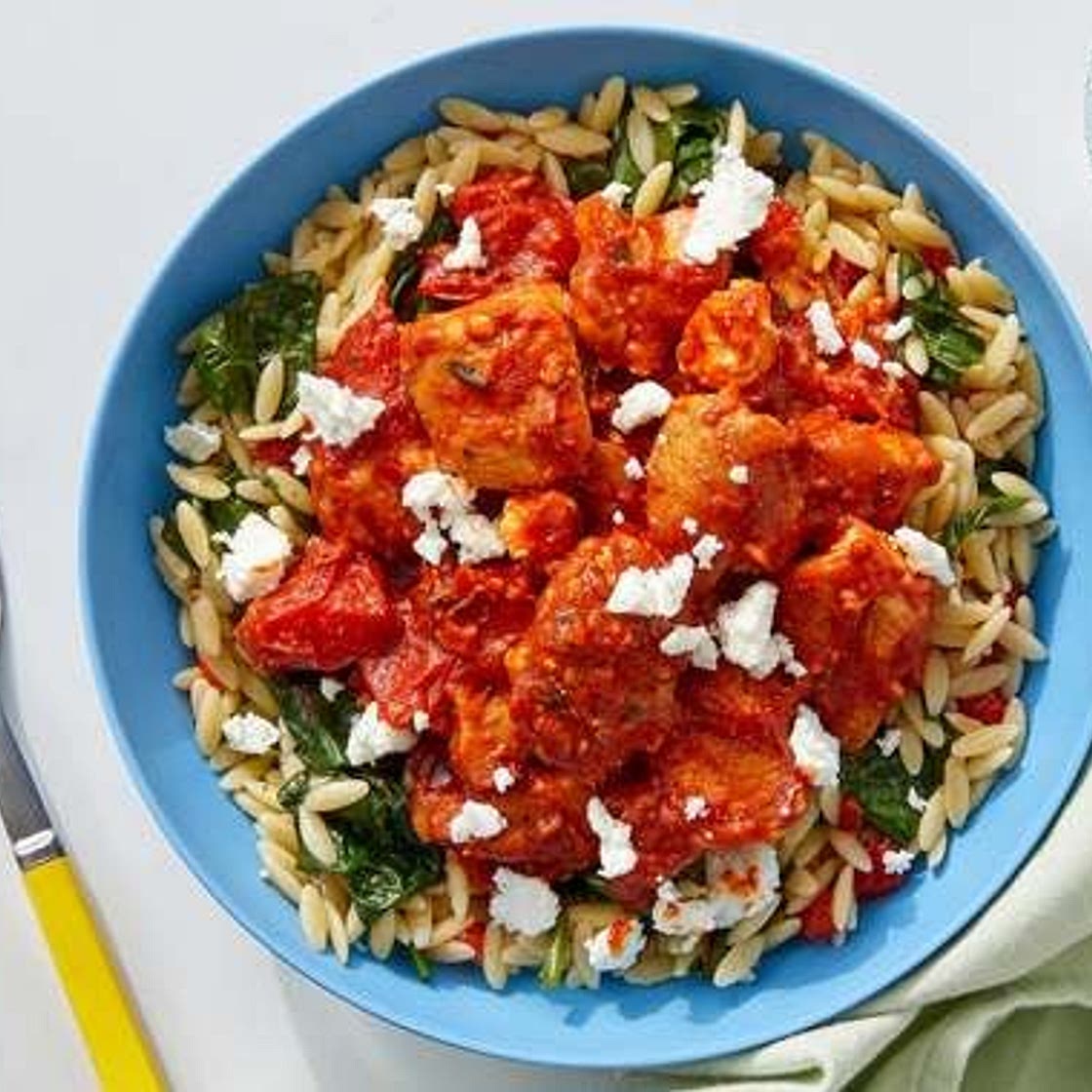 Oregano Chicken & Orzo with Fresh Tomato Sauce, Spinach & Grana Padano
