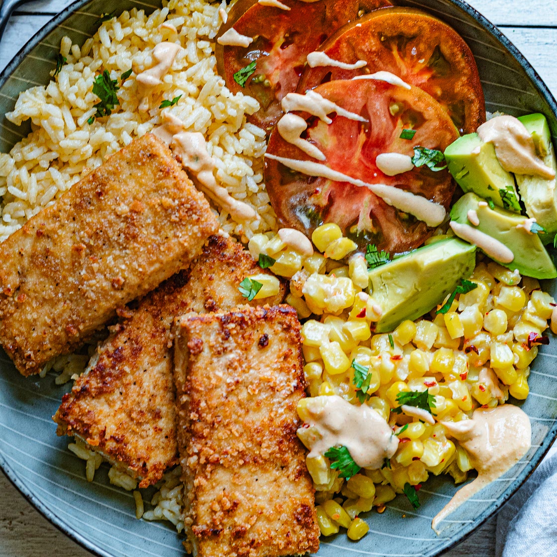 Crispy Tofu Bowl with Chipotle-Tahini