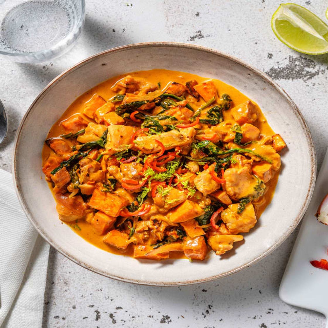 Sweet Potato, Ginger & Garlic Chicken Stew with Lime and Spinach