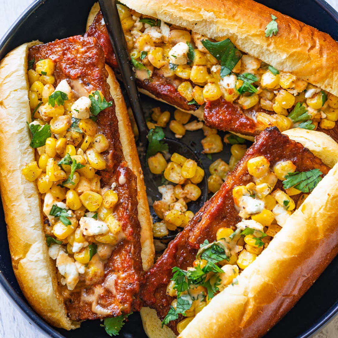 Vegan Rib Sandwich with Street Corn
