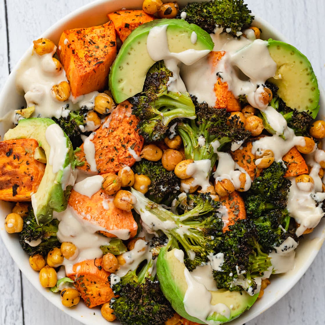 Roasted Chickpeas & Veggies with Lemon Tahini