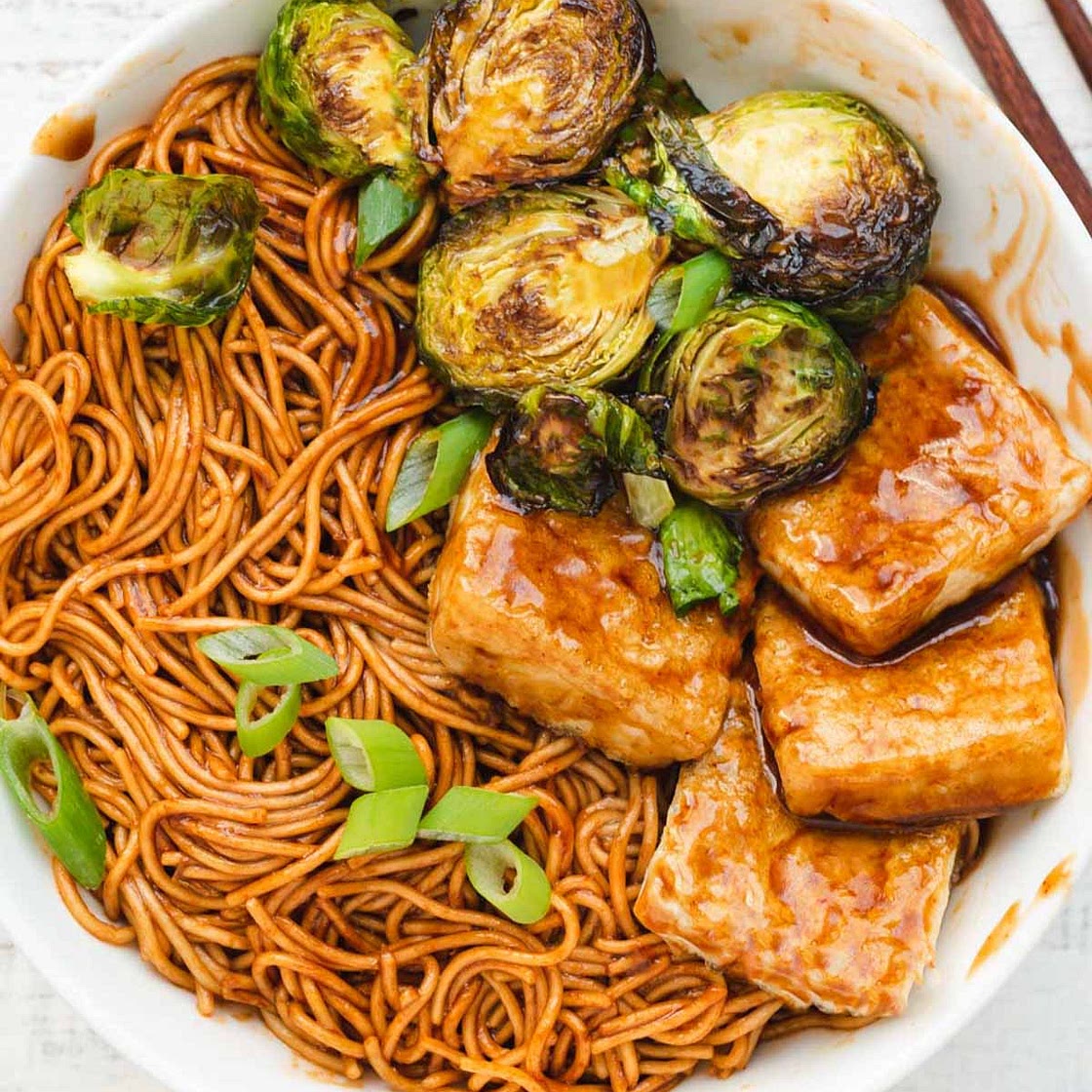 Miso Soy Tofu and Brussels