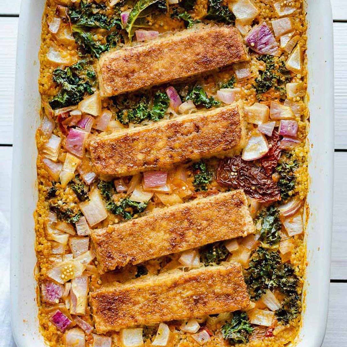 Tofu Steaks & Quinoa Casserole