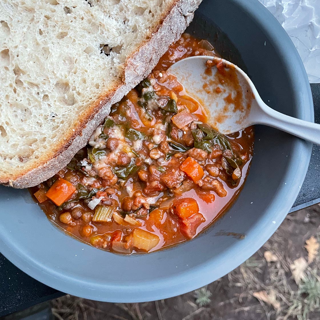 Lentil Soup with Sausage, Chard and Garlic