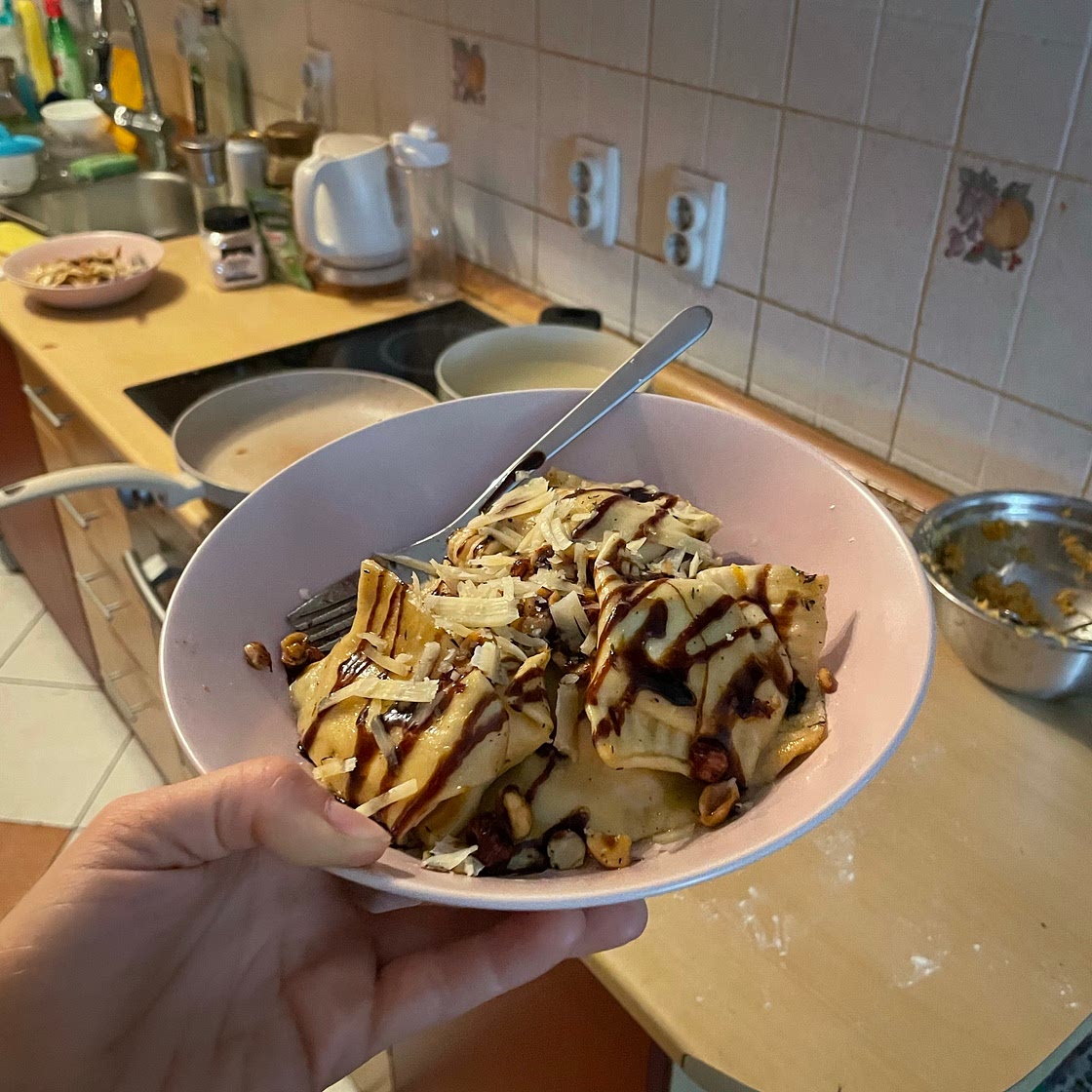 Butternut Squash Ravioli with Hazelnut Honey Butter Sauce