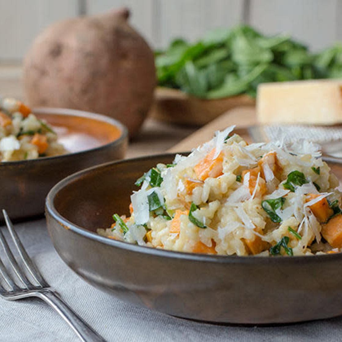 Winterrisotto mit Süßkartoffeln und Spinat