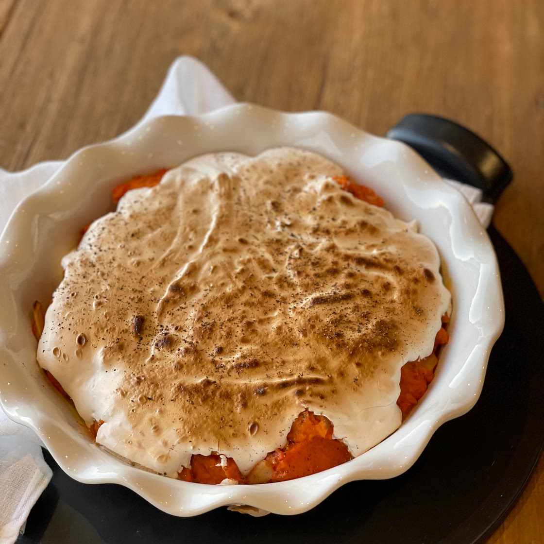 Roasted Garlic Candied Yams with Savory Meringue