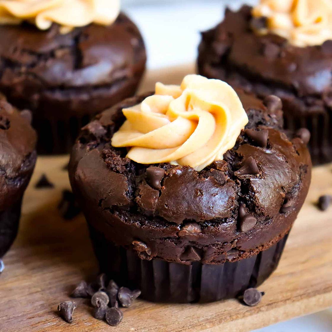 Chocolate Muffins with Peanut Butter Mousse