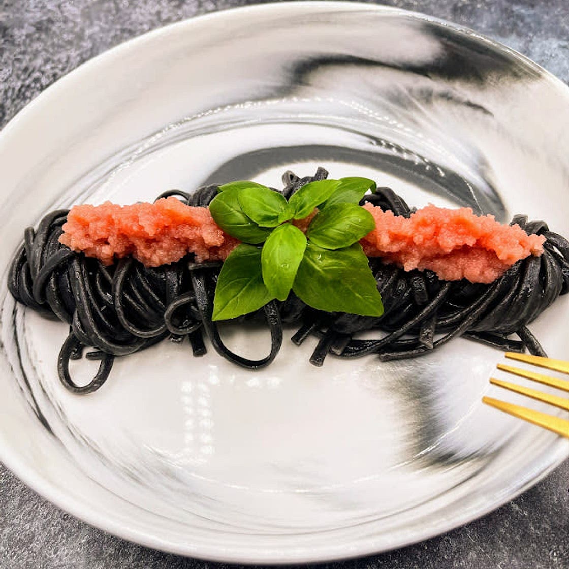Squid Ink Pasta with Mentaiko (Seasoned Pollock Roe)
