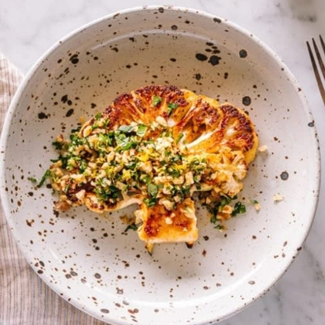 Roasted Cauliflower Steaks with Walnut Gremolata