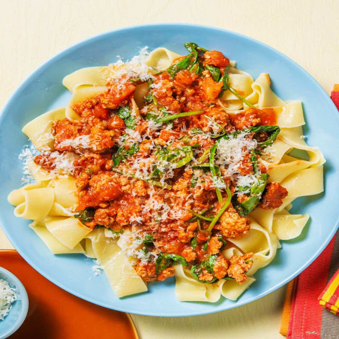 Porky Pappardelle with Spinach and Cheese