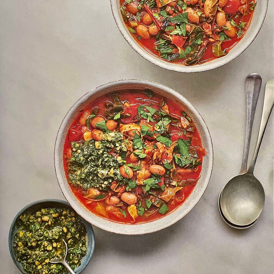 Borlotti Bean Soup with Pesto