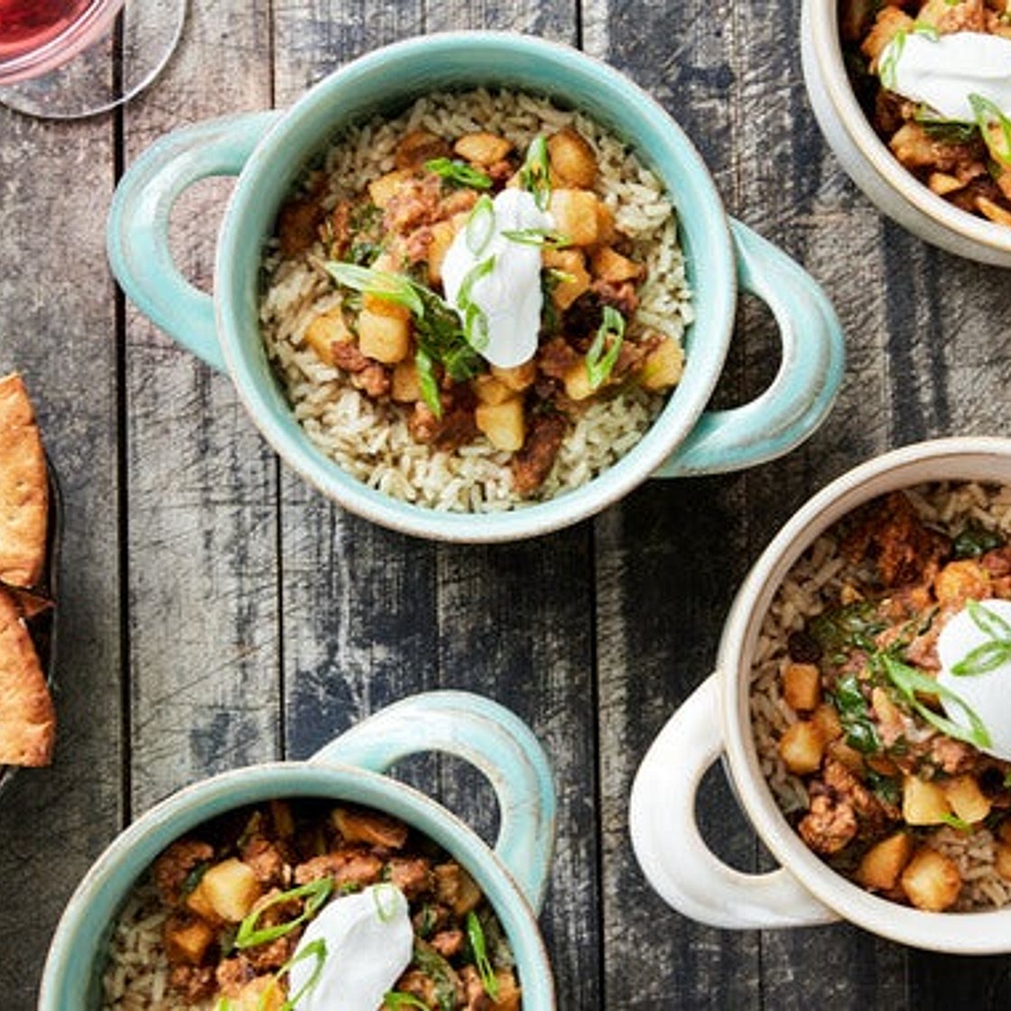 Moroccan-Spiced Lamb & Beef Tagine with Brown Rice & Pita Chips