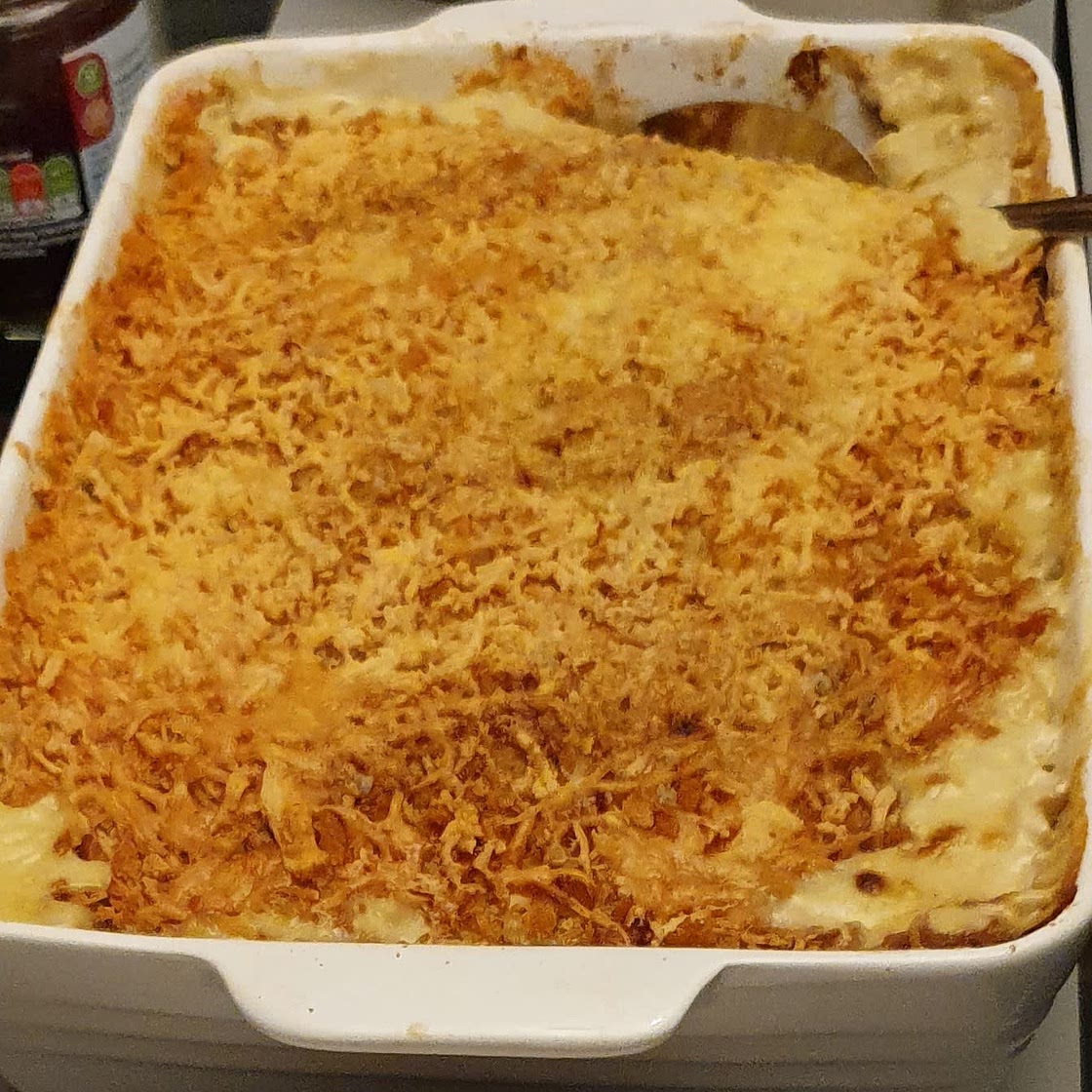 Root gratin with anchovy cream and breadcrumbs