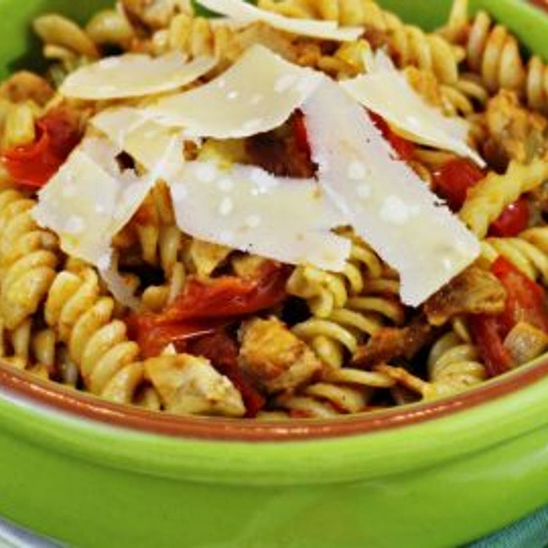 Quick Leftover Pork Pesto Pasta