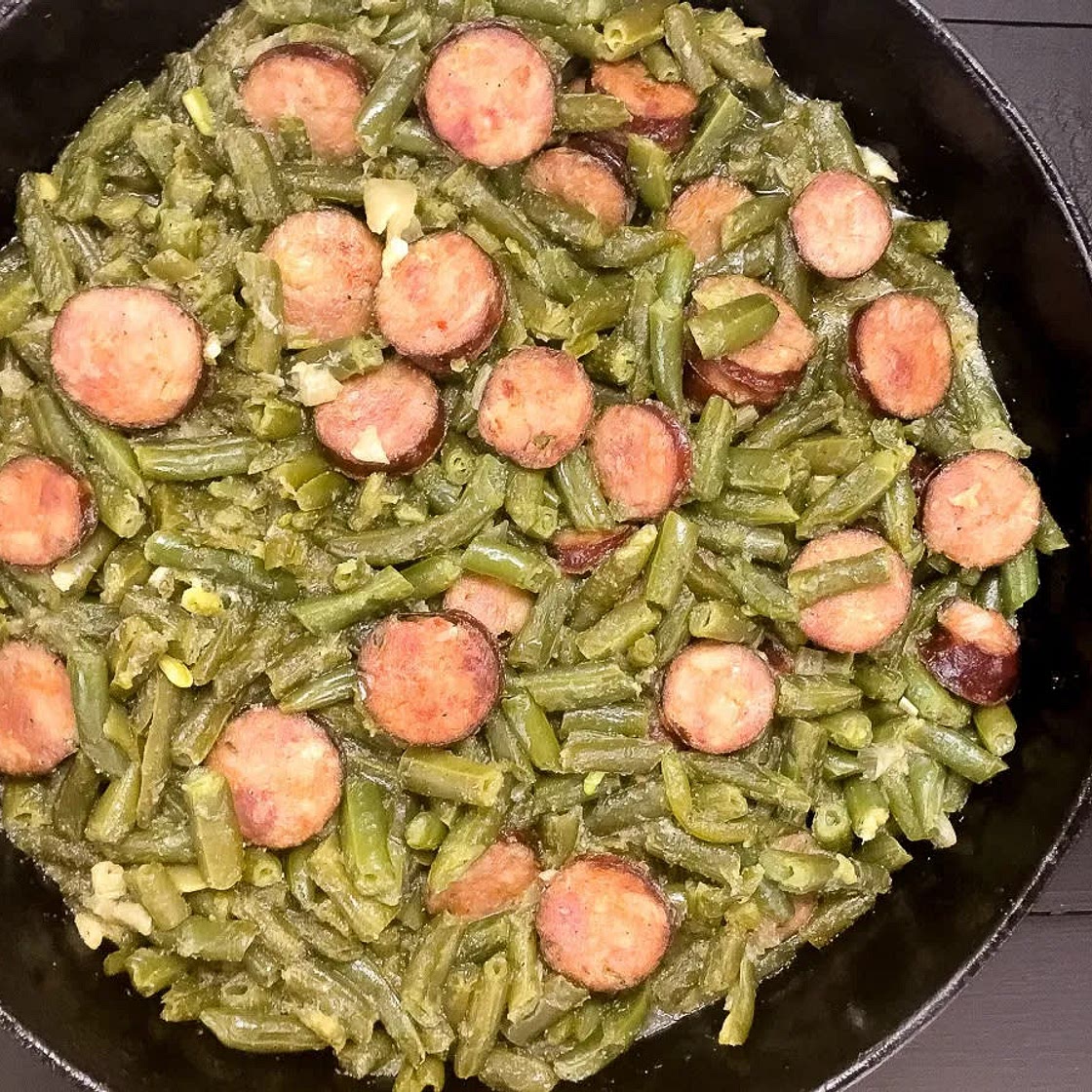 Cajun Smothered Green Beans With Sausage
