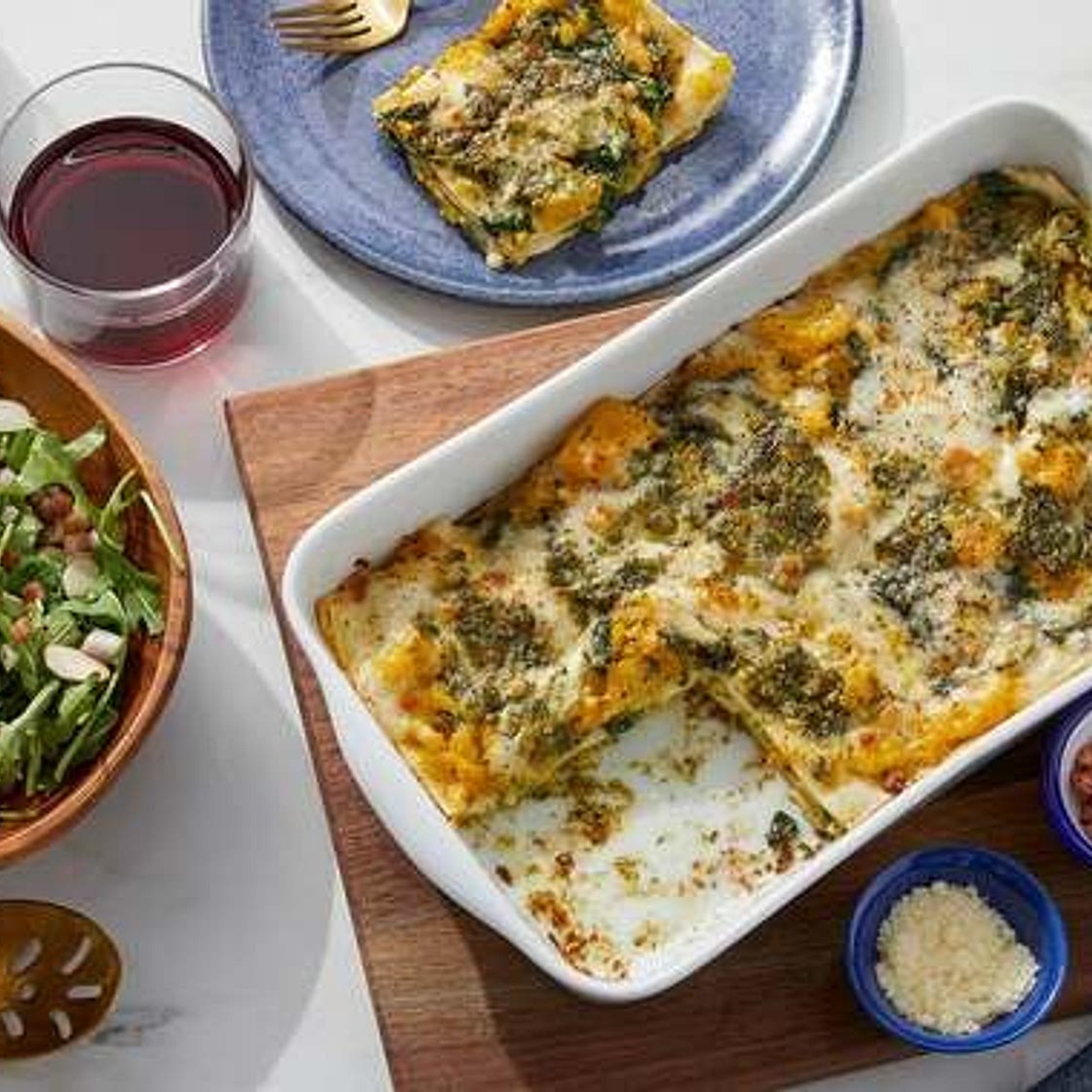 Butternut Squash & Spinach Lasagna with Pancetta & Arugula Salad