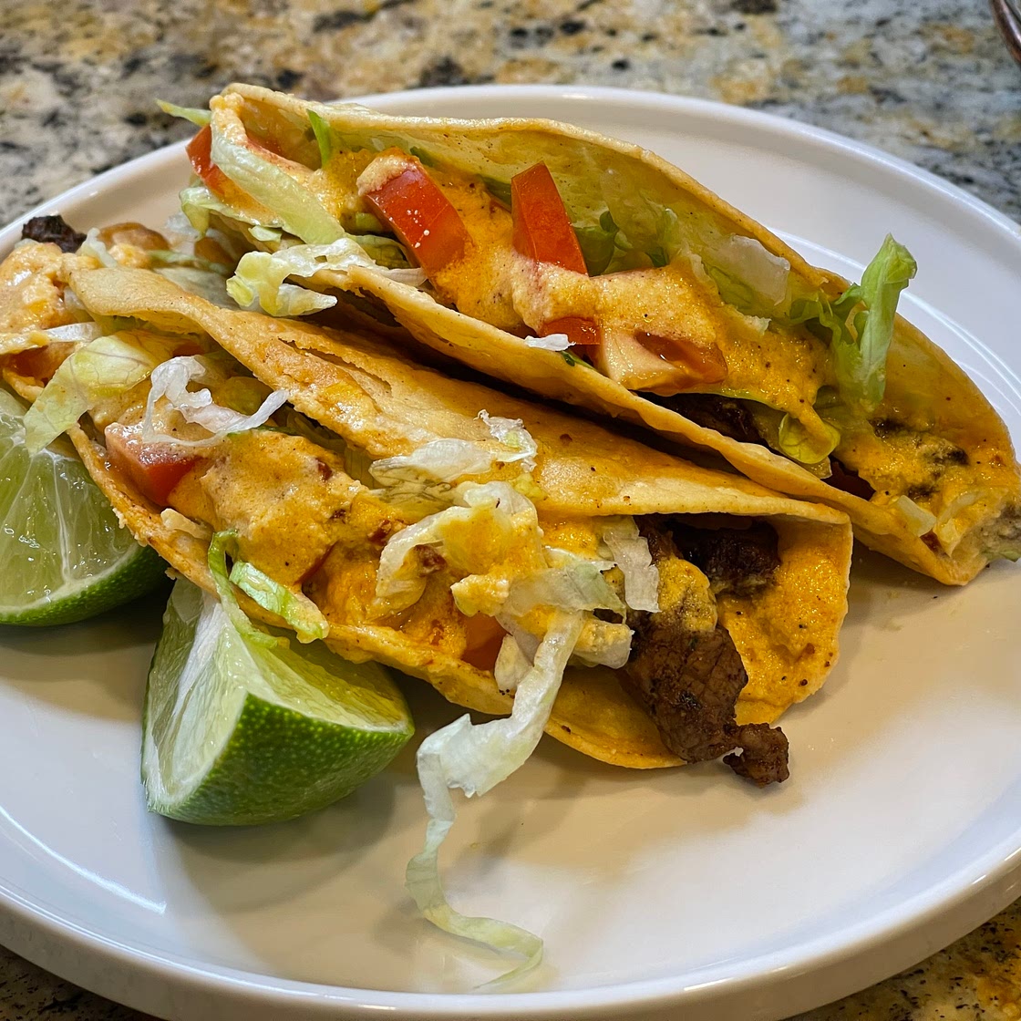 Low Carb Steak Tacos w/ Chipotle Cheese Sauce
