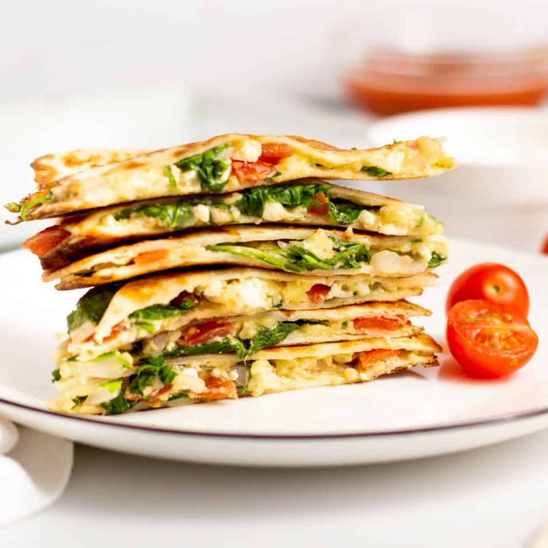 Mediterranean Quesadilla with Spinach and Feta