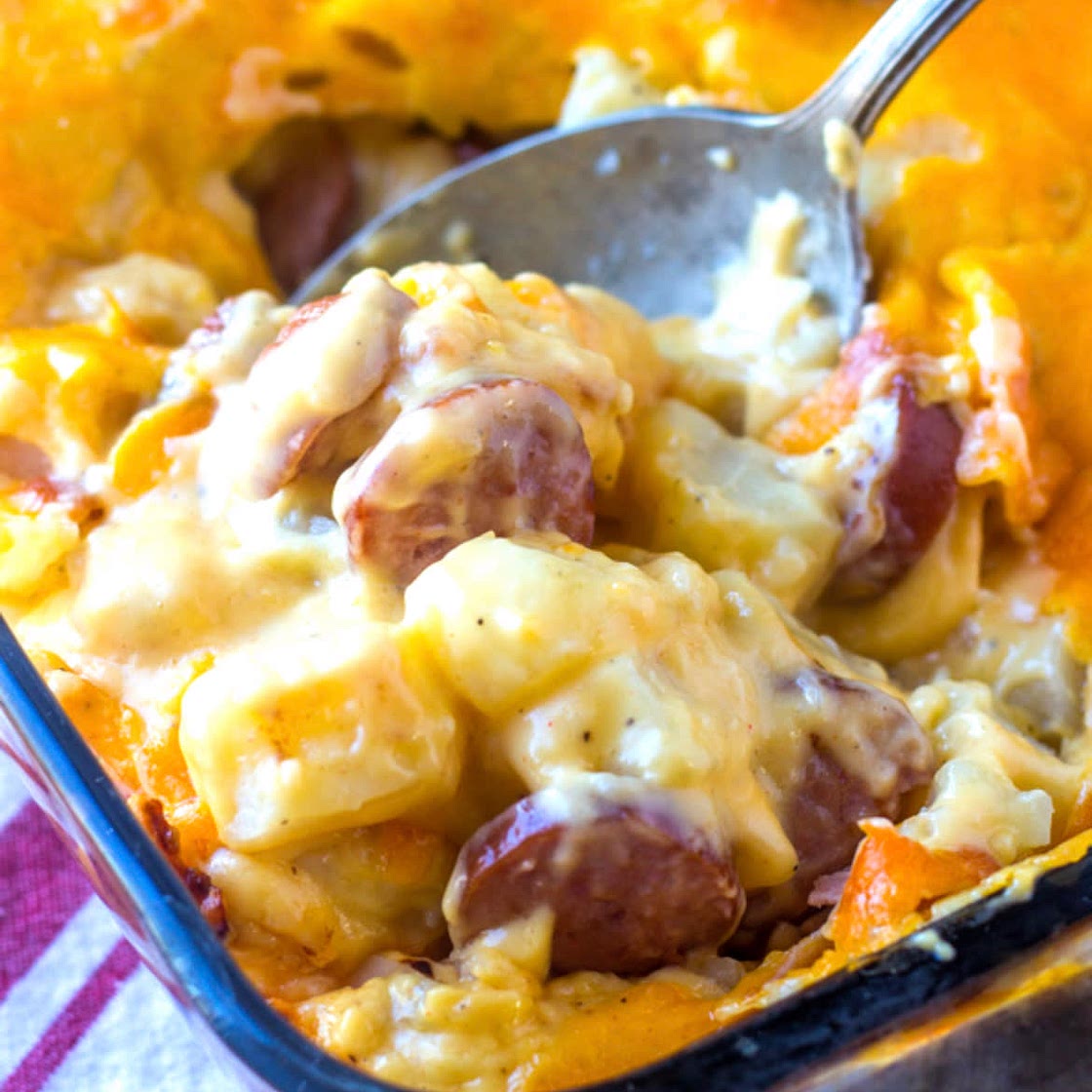 CHEESY POTATO & SMOKED SAUSAGE CASSEROLE