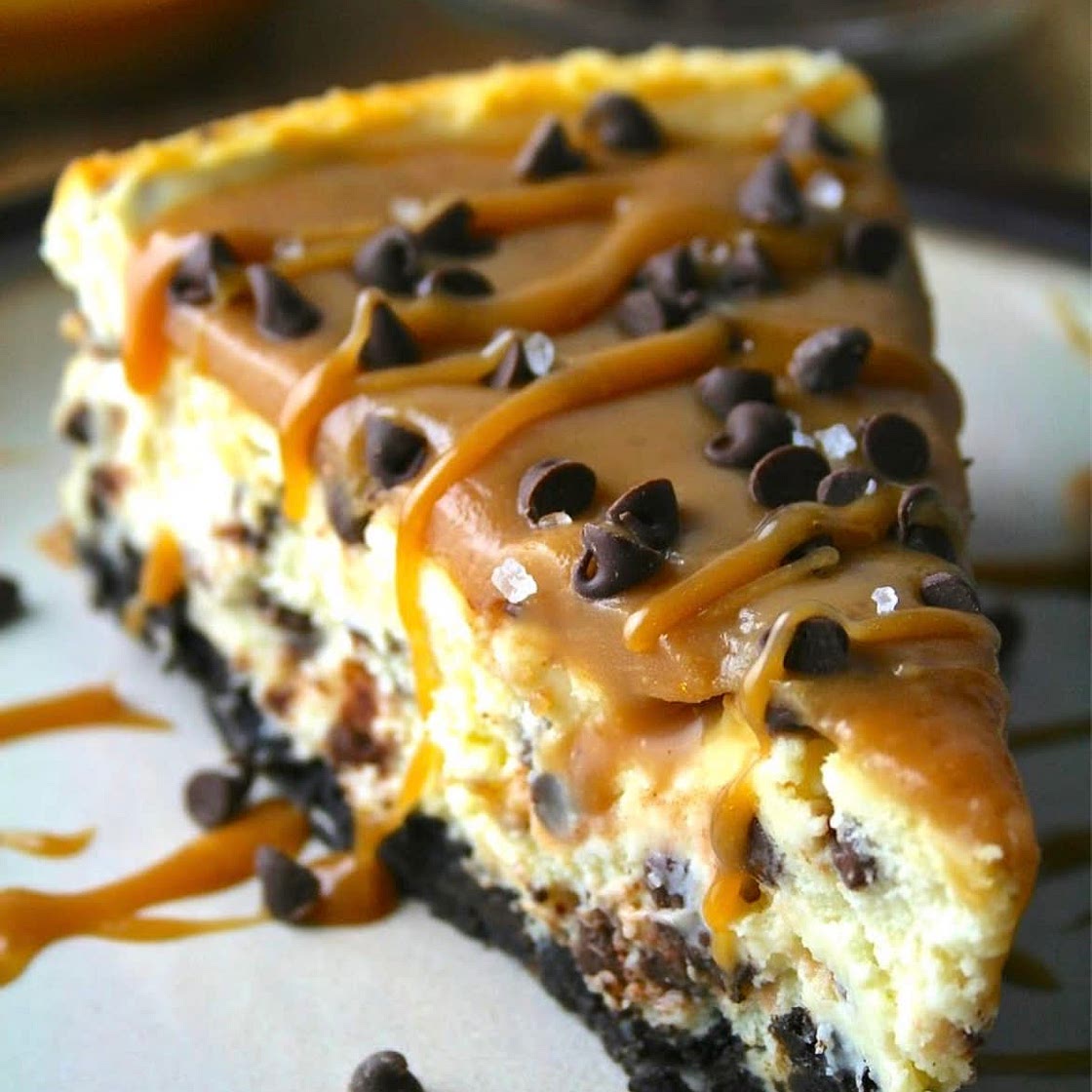 Salted Caramel Chocolate Chip Cheesecake
