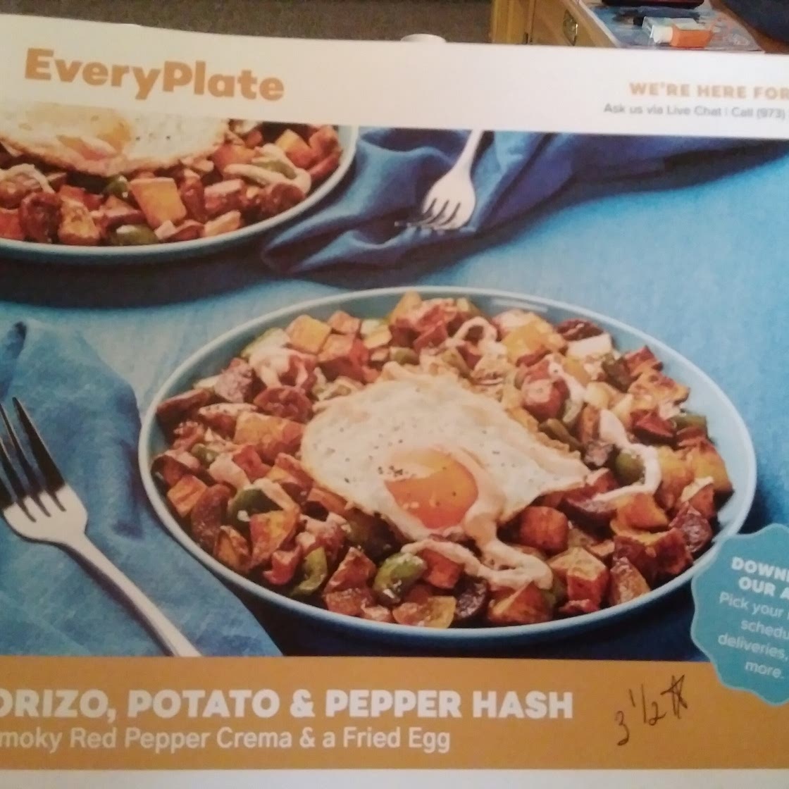 Chorizo Potato & Pepper Hash with Smoky Red Pepper Crema & a Fried Egg