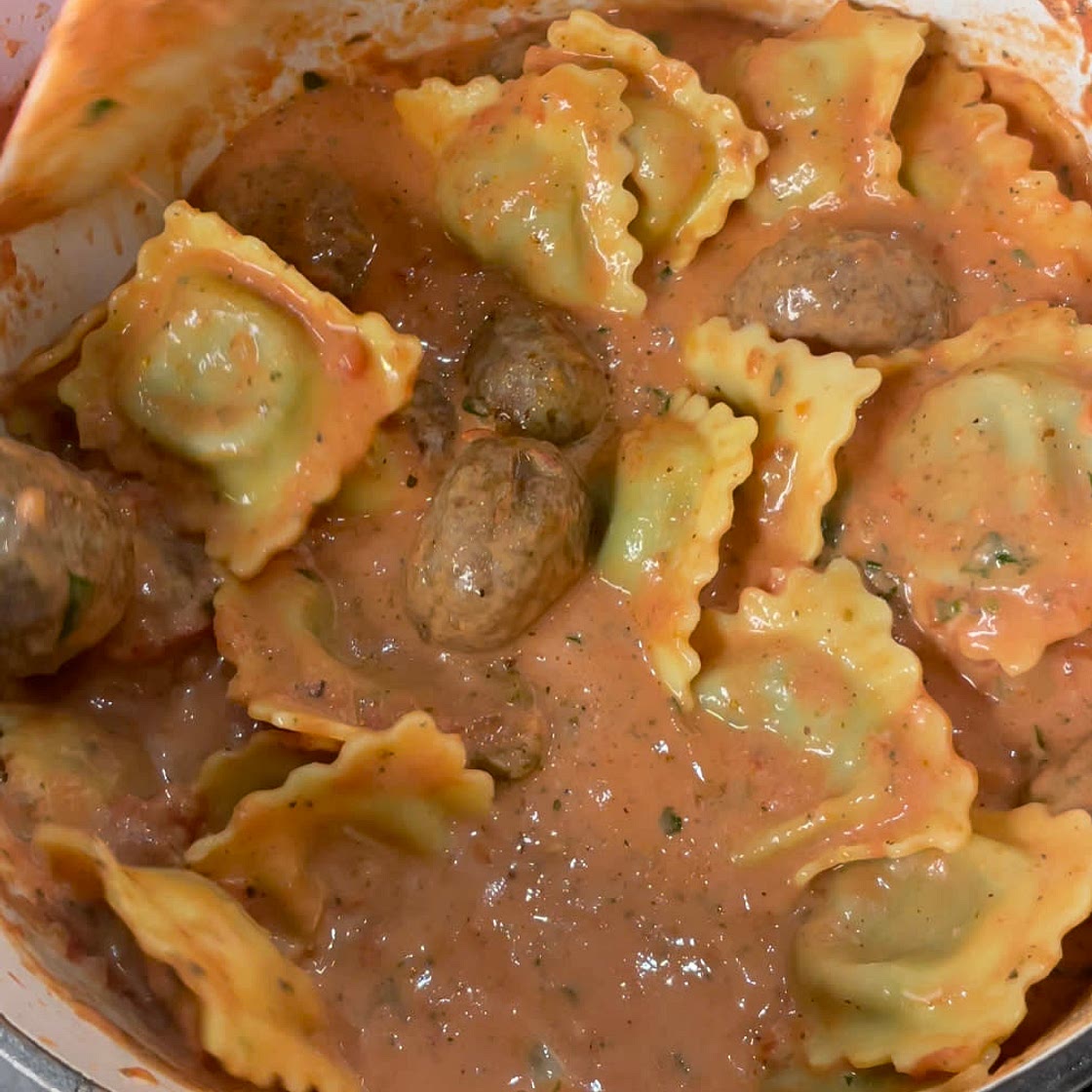 Easy Vodka Ravioli with meatballs