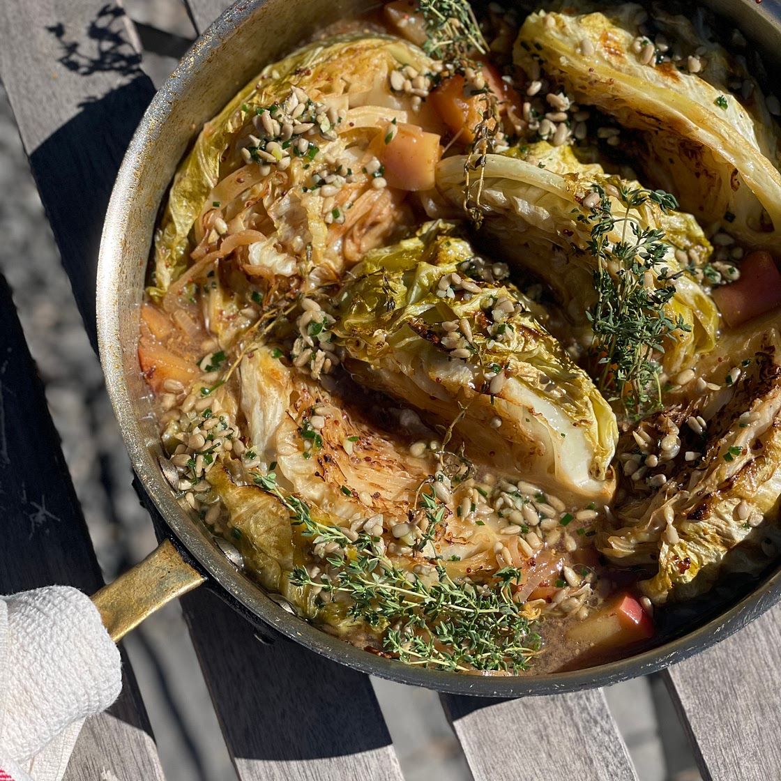 Apple and Mustard Braised Cabbage Wedges
