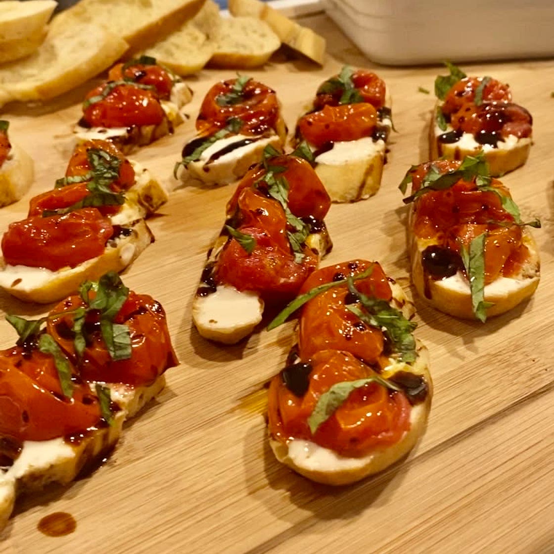 Goat cheese and tomato bruschetta