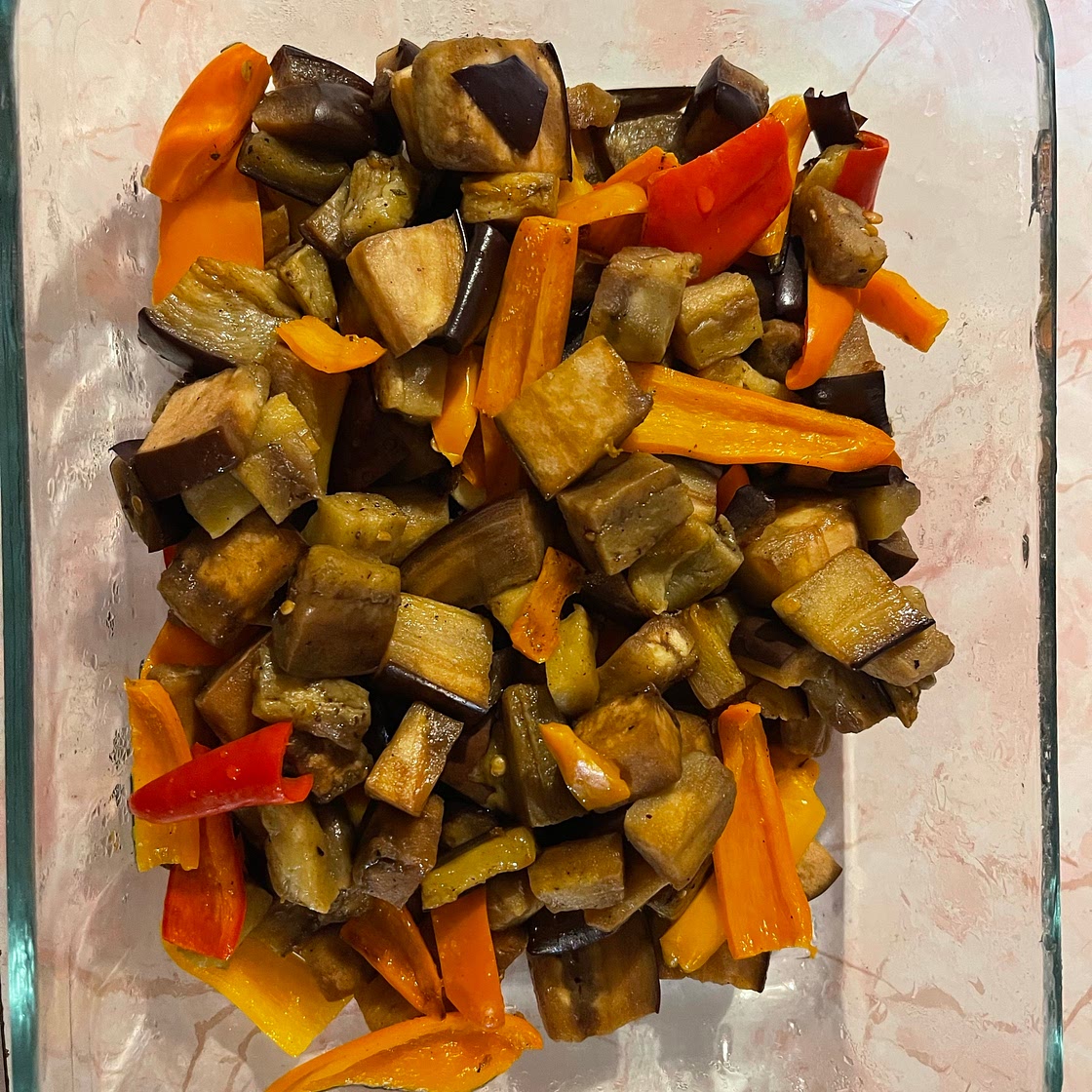 Fried Eggplant and Sweet Mini Peppers 
